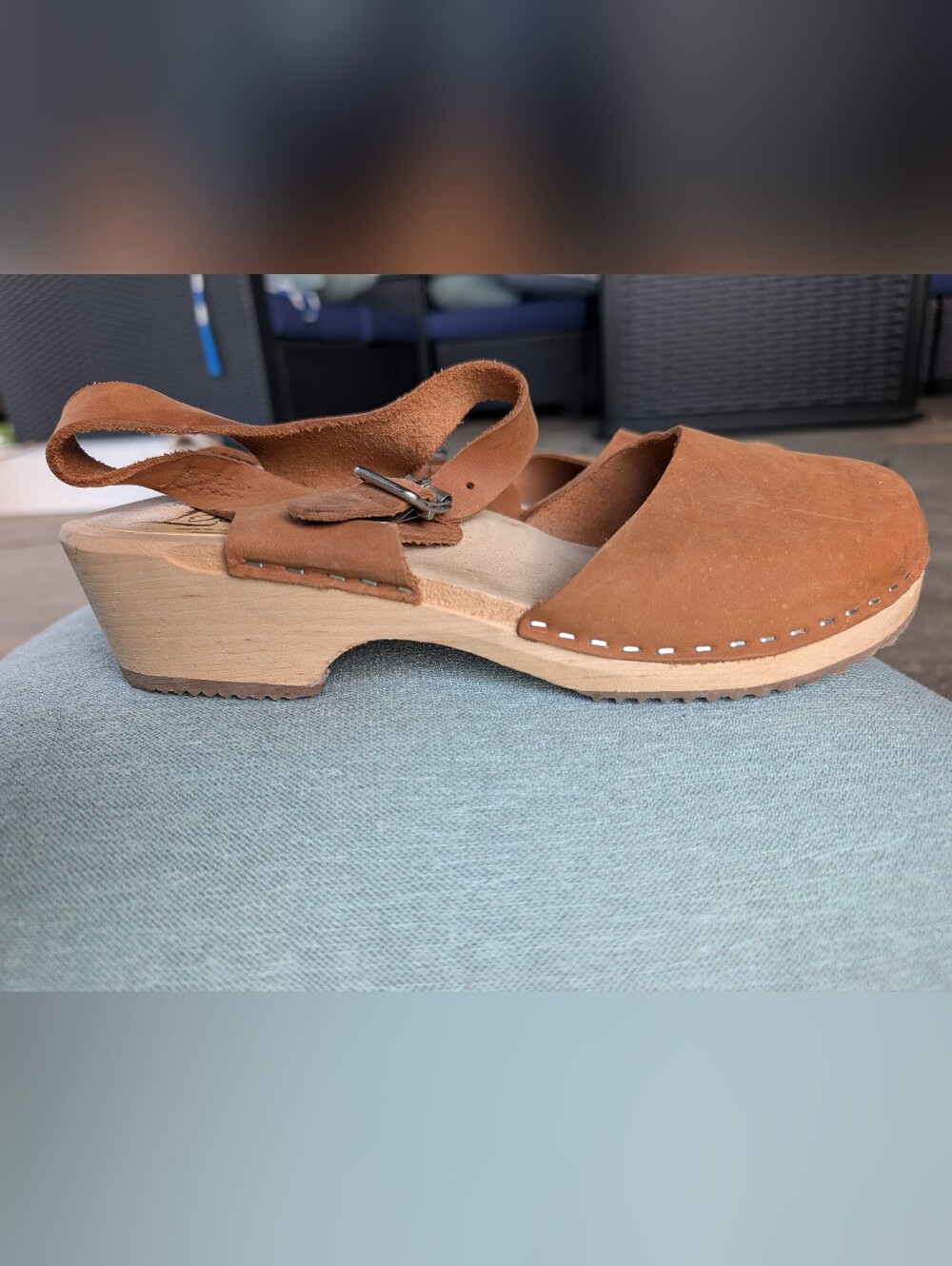 Lotta From Stockholm Brown Suede Open-Back Clogs with Wooden Heel